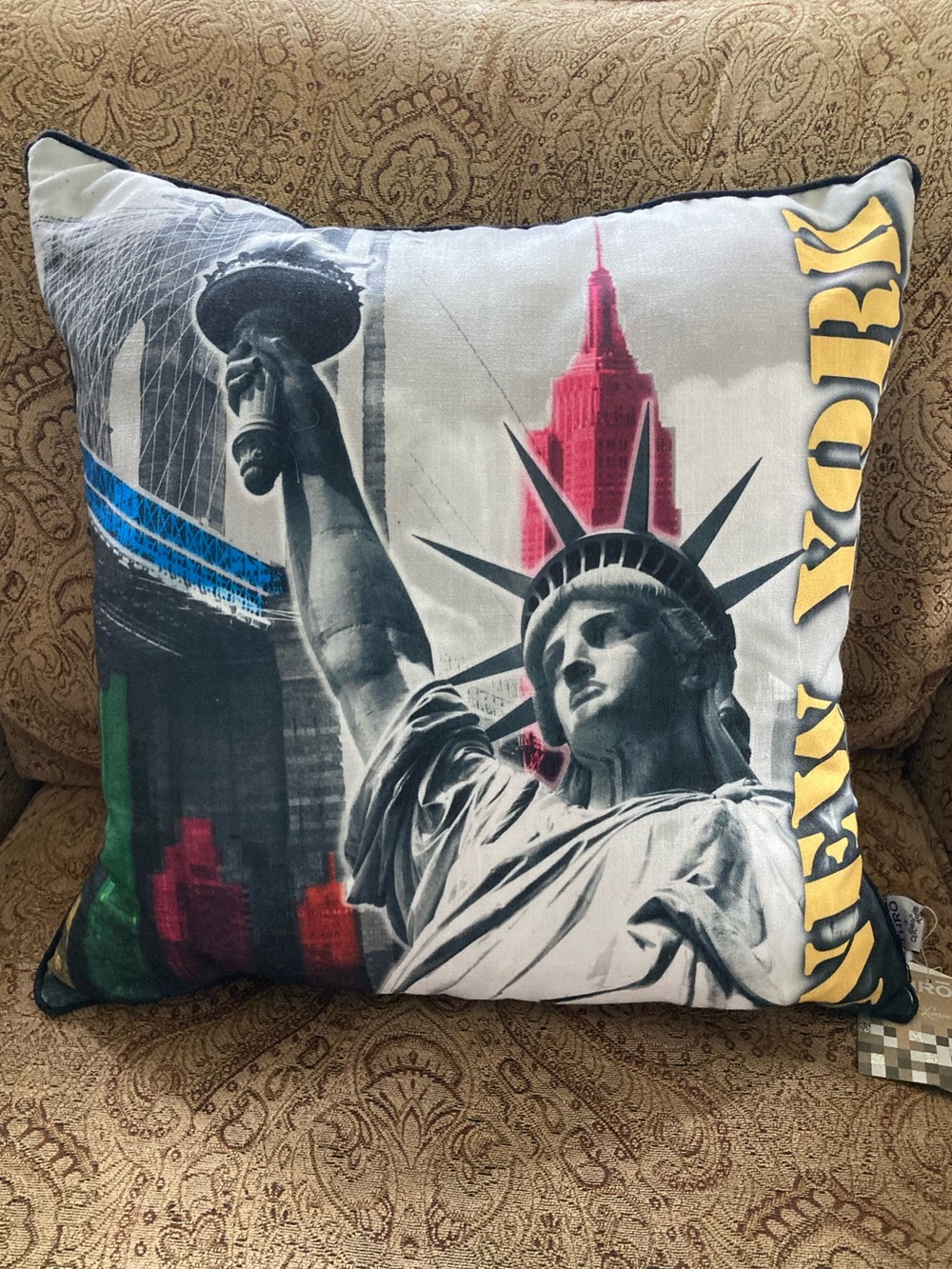 THRO by Marlo Lorenz Neon NY City Scape Liberty Pillow